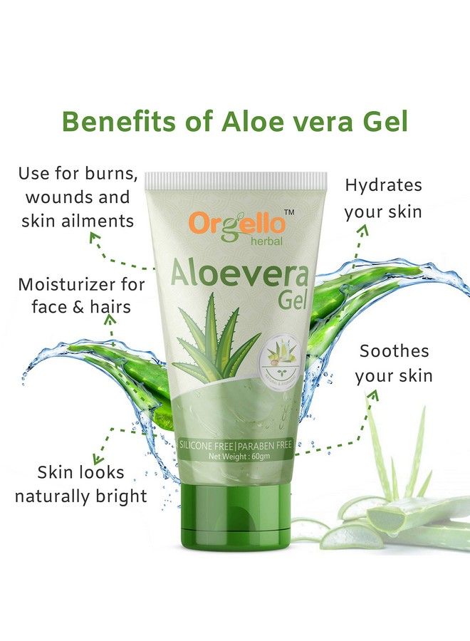 Orgello Herbal Aloe Vera Gel For Face And Hair (3 X 60 Gm) Pack Of 3 I Aloe Vera Massage Gel For Face I Aloe Vera Gel For Hair I Aloe Vera Gel 180G I Paraben & Sulphate Free - Image 4