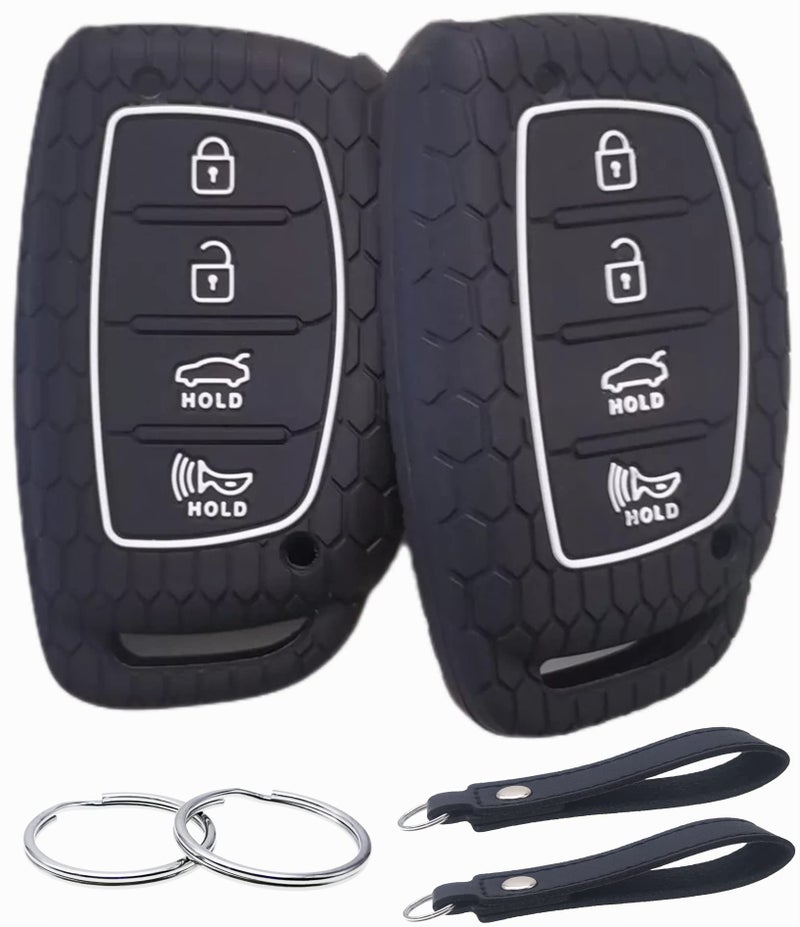 REPROTECTING Silicone Rubber Key Fob Cover Compatible with 20162021 Hyundai Elantra Elantra GT Ioniq Sonata Tucson SY5MDFNA433not for Keys with Ejectfold Buttons4 Button Smart Key Black Black