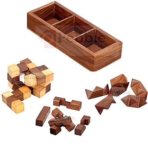PEBBLECRAFTS Handmade Wooden 3D Puzzles Game - 3 in one | Soma Cube |Interlock Block | Snake Cube| Brain Teaser | Desk Decor | Wooden Puzzles for Kids - Image 3