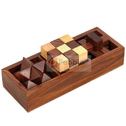PEBBLECRAFTS Handmade Wooden 3D Puzzles Game - 3 in one | Soma Cube |Interlock Block | Snake Cube| Brain Teaser | Desk Decor | Wooden Puzzles for Kids - Image 2