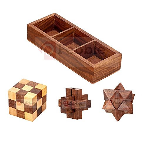 PEBBLECRAFTS Handmade Wooden 3D Puzzles Game - 3 in one | Soma Cube |Interlock Block | Snake Cube| Brain Teaser | Desk Decor | Wooden Puzzles for Kids - Image 1