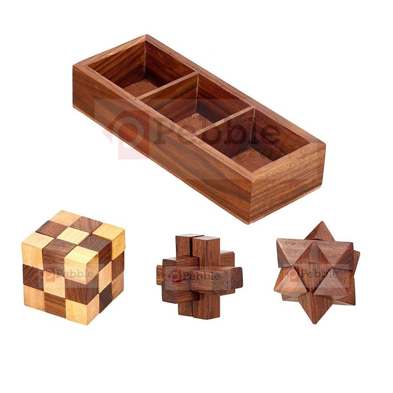 PEBBLECRAFTS Handmade Wooden 3D Puzzles Game - 3 in one | Soma Cube |Interlock Block | Snake Cube| Brain Teaser | Desk Decor | Wooden Puzzles for Kids - Image 5
