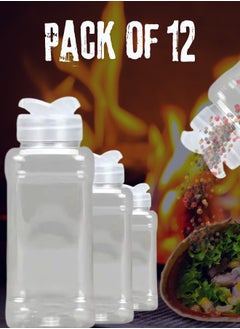 Generic Pack of 12 440ml Plastic Spice Jars with White Lid, Clear and Safe Plastic Jars with Shaker Lids for Storing Spices, Herbs and Seasoning Powders.  - Image 1