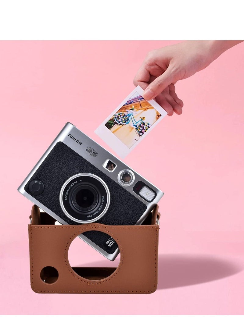 Case for Fuji Mini ,Camera Case Compatible for Fuji Mini Camera with Adjustable Shoulder Strap in Brown Lychee Texture Horizontal Style - Image 4