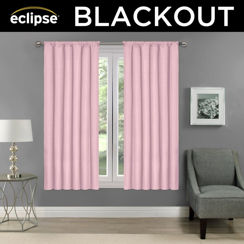 Eclipse Kendall Modern Blackout Thermal Rod Pocket Window Curtain, Insulating & Noise Reducing Curtains for Bedroom or Living Room (1 Panel), 63 in Long x 42 in Wide, Soft Pink - Image 2