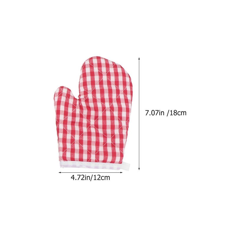 Red Plaid Cotton Oven Mitts 4pcs Heat Resistant Baking Gloves Microwave - Image 3