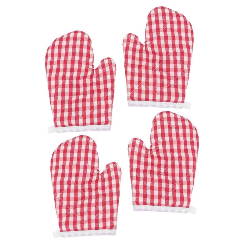 Red Plaid Cotton Oven Mitts 4pcs Heat Resistant Baking Gloves Microwave - Image 2