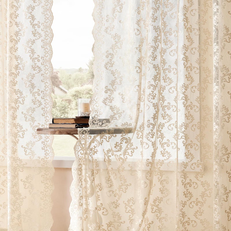 FOLKSIDE Victorian Floral Sheer Lace Curtains - 45 Inch Length, 2 Panels, Cafe Kitchen Rod Pocket, Light Filtering, Semi Sheer, Paisley Pattern, Short for Small Window Privacy, 52x45 - Image 4