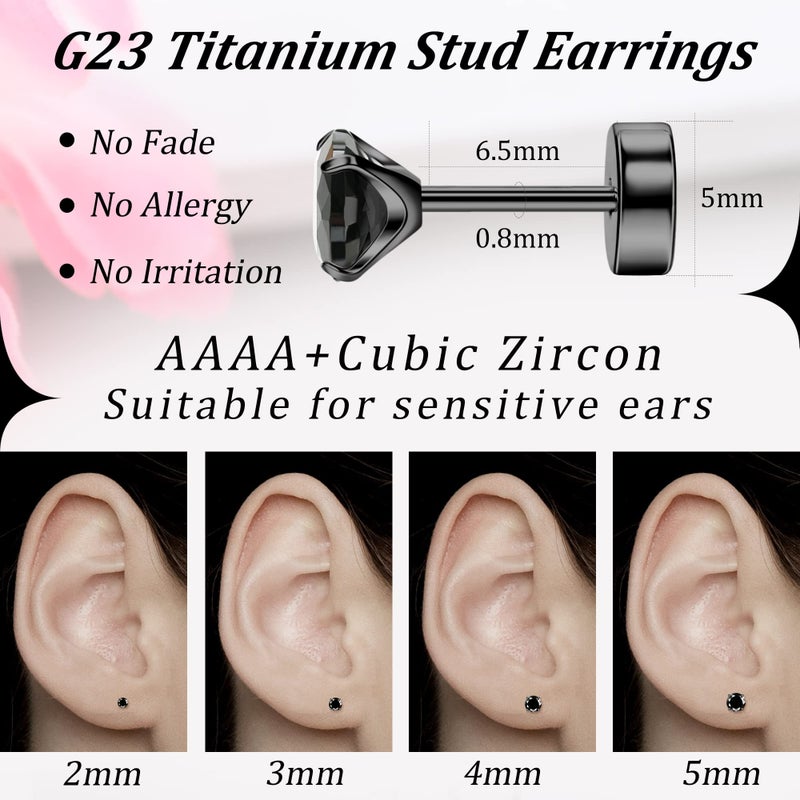 MJust Titanium Earrings for Women Men 20G Flat Back Earrings 2-5MM Cubic Zirconia Hypoallergenic Earrings for Sensitive Ears - Image 5