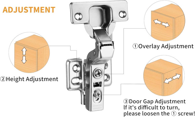 Luokim 2pcs Inset Cabinet Hinge Frameless Concealed Door Hinges European Soft Closing Four-Hole Mounting Plate Hinges Nickel Plated Finish - Image 4