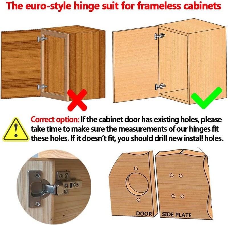 Luokim 2pcs Inset Cabinet Hinge Frameless Concealed Door Hinges European Soft Closing Four-Hole Mounting Plate Hinges Nickel Plated Finish - Image 3