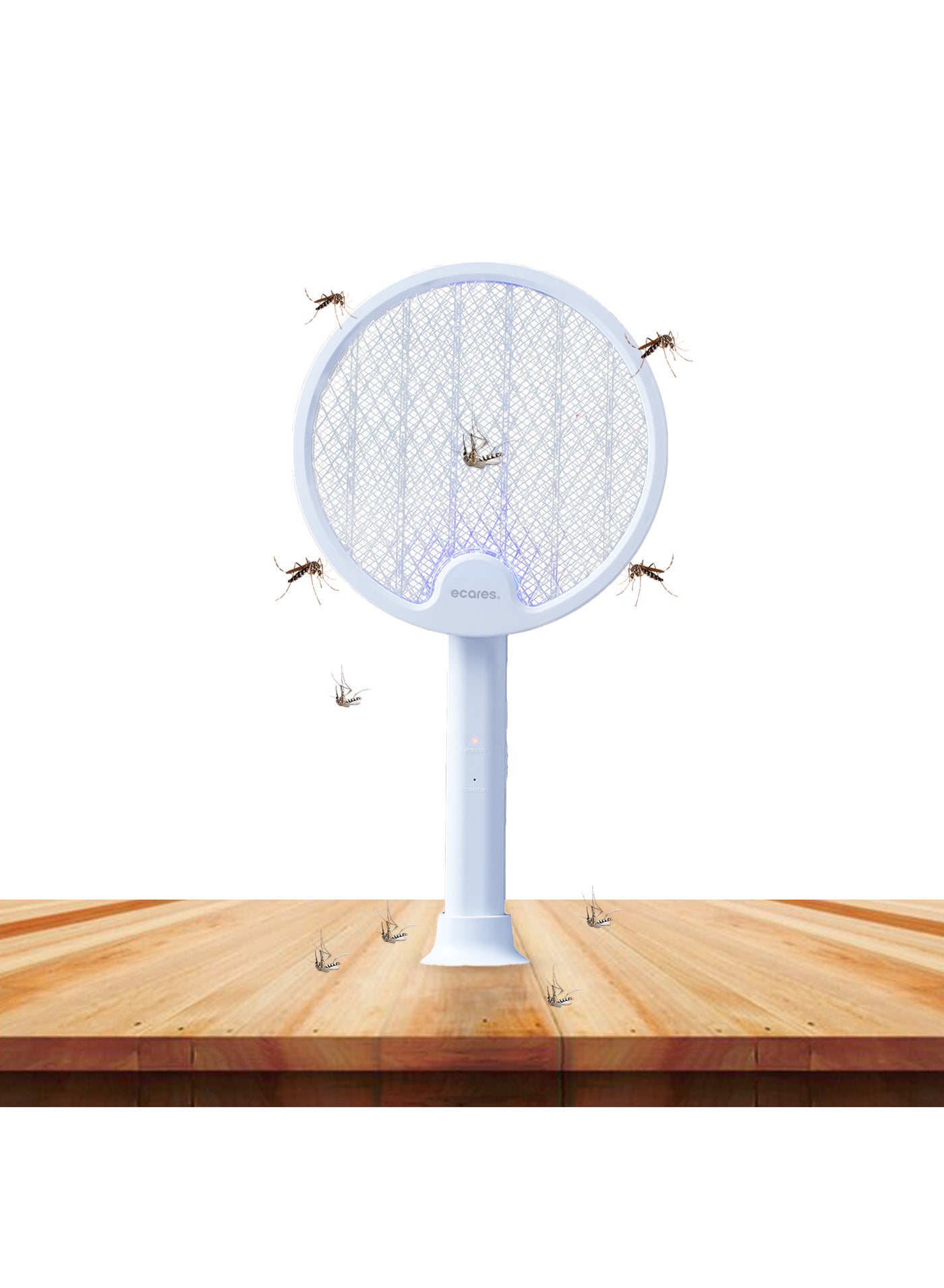 ECARES® Electric Mosquito Swatter, 3 in 1, Vertical, Foldable, Handheld, Auto Zap Mode with Base, Compact Size, UV Light, 3000V, USB Rechargeable, 3 Layers Safety Mesh, For Bugs, Pests.