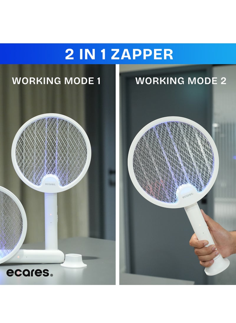 ECARES ECARES® Electric Mosquito Swatter, 3 in 1, Vertical, Foldable, Handheld, Auto Zap Mode with Base, Compact Size, UV Light, 3000V, USB Rechargeable, 3 Layers Safety Mesh, For Bugs, Pests.  - Image 3
