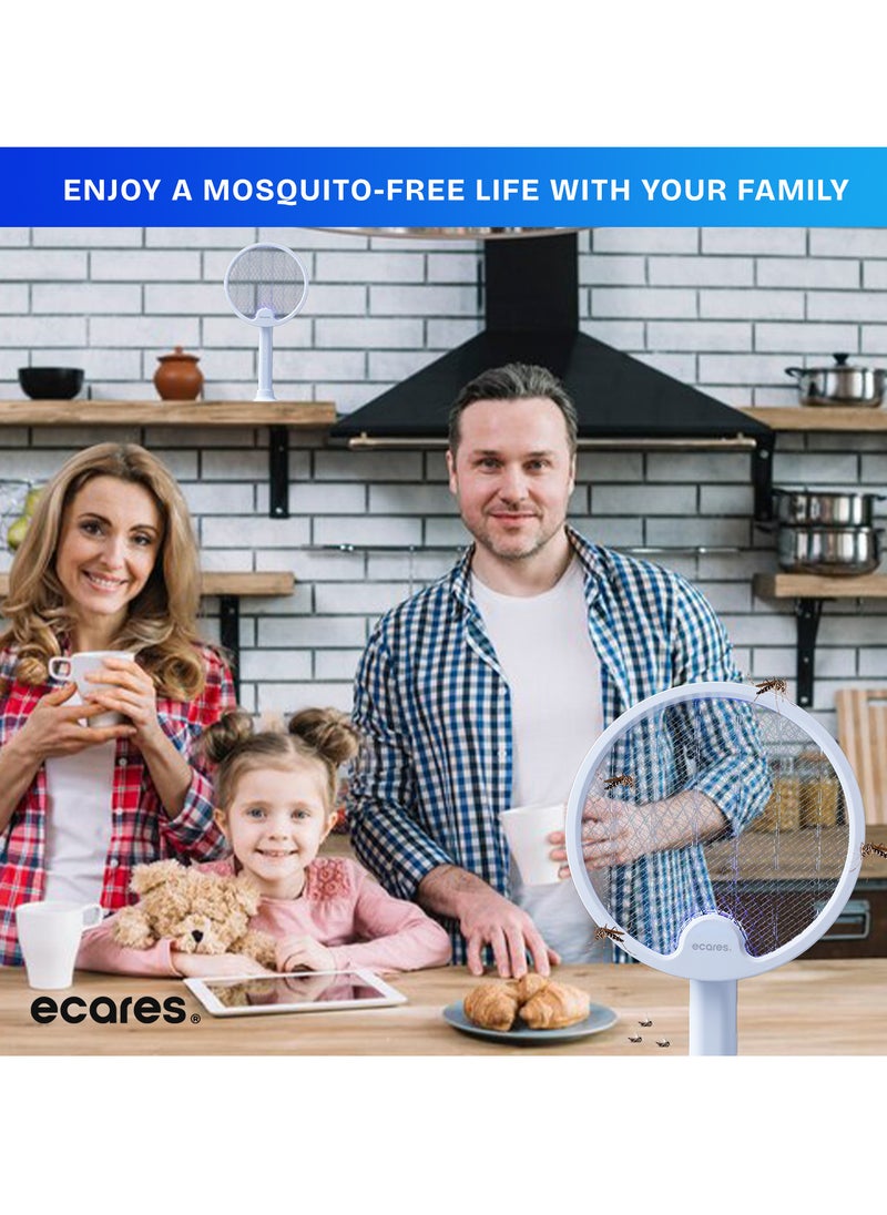 ECARES® Electric Mosquito Swatter, 3 in 1, Vertical, Foldable, Handheld, Auto Zap Mode with Base, Compact Size, UV Light, 3000V, USB Rechargeable, 3 Layers Safety Mesh, For Bugs, Pests.