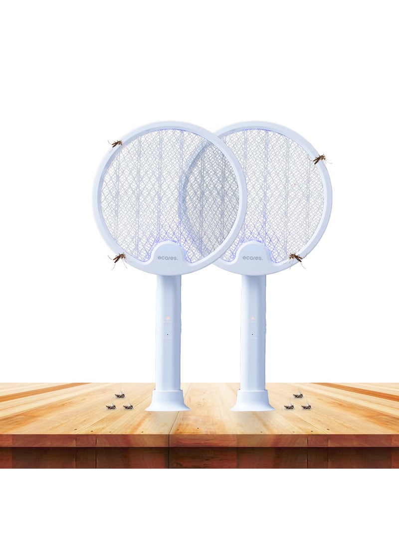 ECARES® Electric Mosquito Swatter, 3 in 1, Vertical, Foldable, Handheld, Auto Zap Mode with Base, Compact Size, UV Light, 3000V, USB Rechargeable, 3 Layers Safety Mesh, For Bugs, Pests.