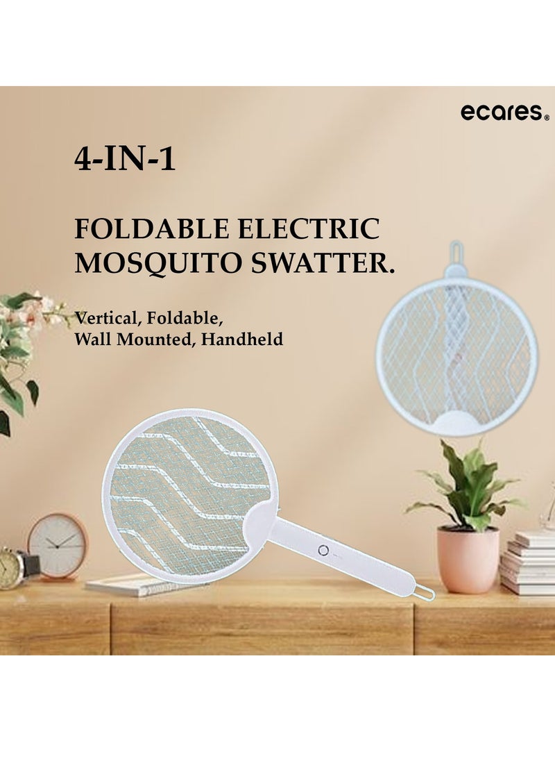 ECARES - ECARES® Electric Mosquito Swatter, 3 in 1, Vertical, Foldable, Handheld, Auto Zap Mode with Base, Compact Size, UV Light, 3000V, USB Rechargeable, 3 Layers Safety Mesh, For Bugs, Pests. - Image 1