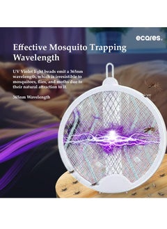 ECARES ECARES® Electric Mosquito Swatter, 3 in 1, Vertical, Foldable, Handheld, Auto Zap Mode with Base, Compact Size, UV Light, 3000V, USB Rechargeable, 3 Layers Safety Mesh, For Bugs, Pests.  - Image 3