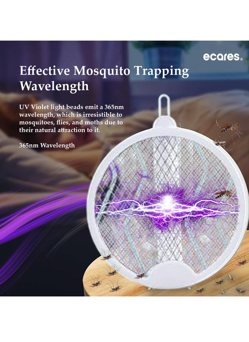 ECARES - ECARES® Electric Mosquito Swatter, 3 in 1, Vertical, Foldable, Handheld, Auto Zap Mode with Base, Compact Size, UV Light, 3000V, USB Rechargeable, 3 Layers Safety Mesh, For Bugs, Pests. - Image 1
