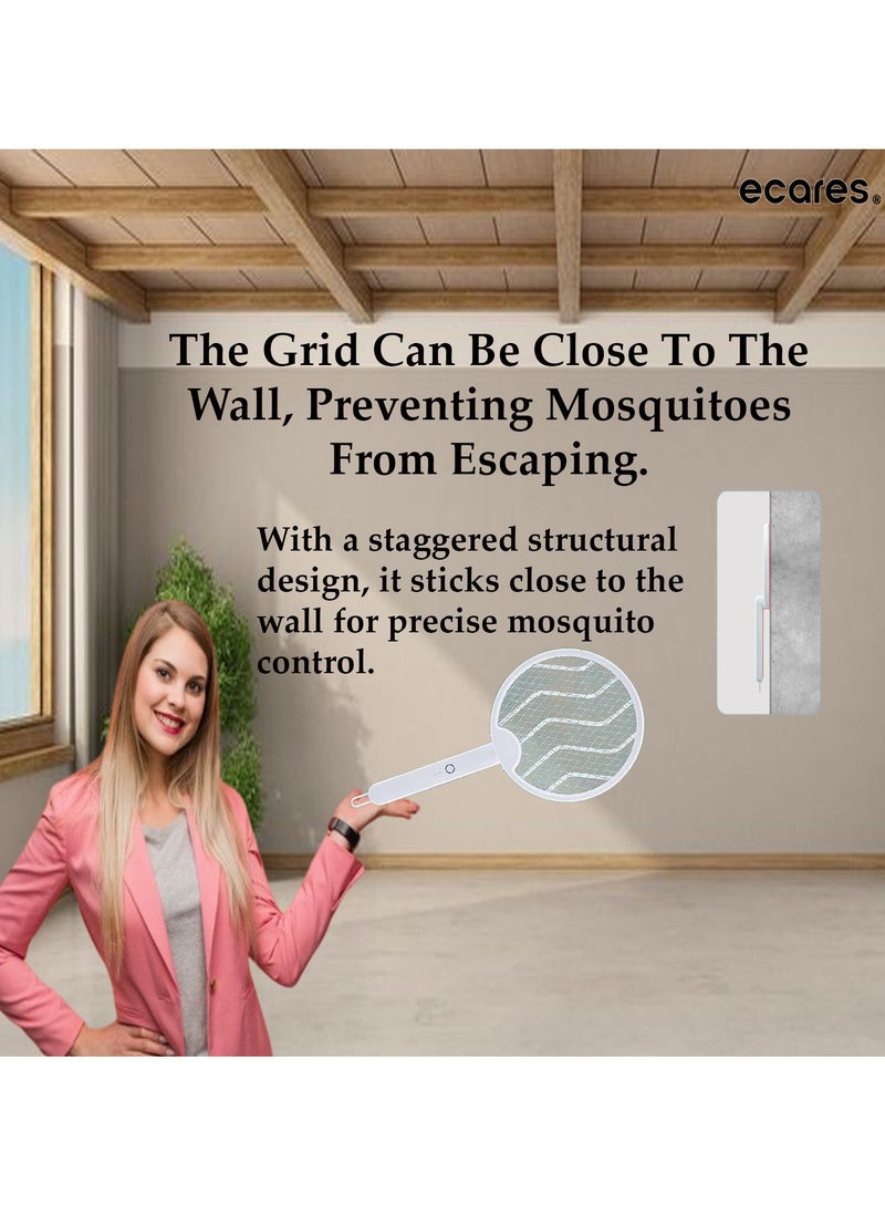 ECARES - ECARES® Electric Mosquito Swatter, 3 in 1, Vertical, Foldable, Handheld, Auto Zap Mode with Base, Compact Size, UV Light, 3000V, USB Rechargeable, 3 Layers Safety Mesh, For Bugs, Pests. - Image 1