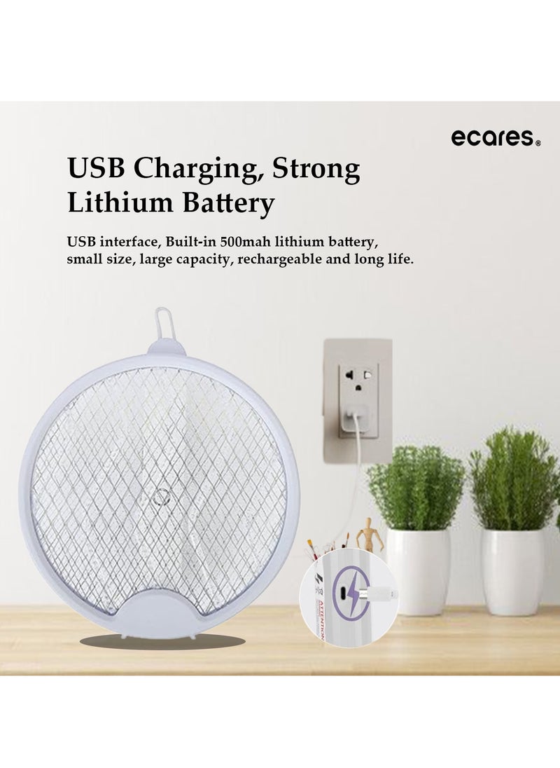 ECARES - ECARES® Electric Mosquito Swatter, 3 in 1, Vertical, Foldable, Handheld, Auto Zap Mode with Base, Compact Size, UV Light, 3000V, USB Rechargeable, 3 Layers Safety Mesh, For Bugs, Pests. - Image 1