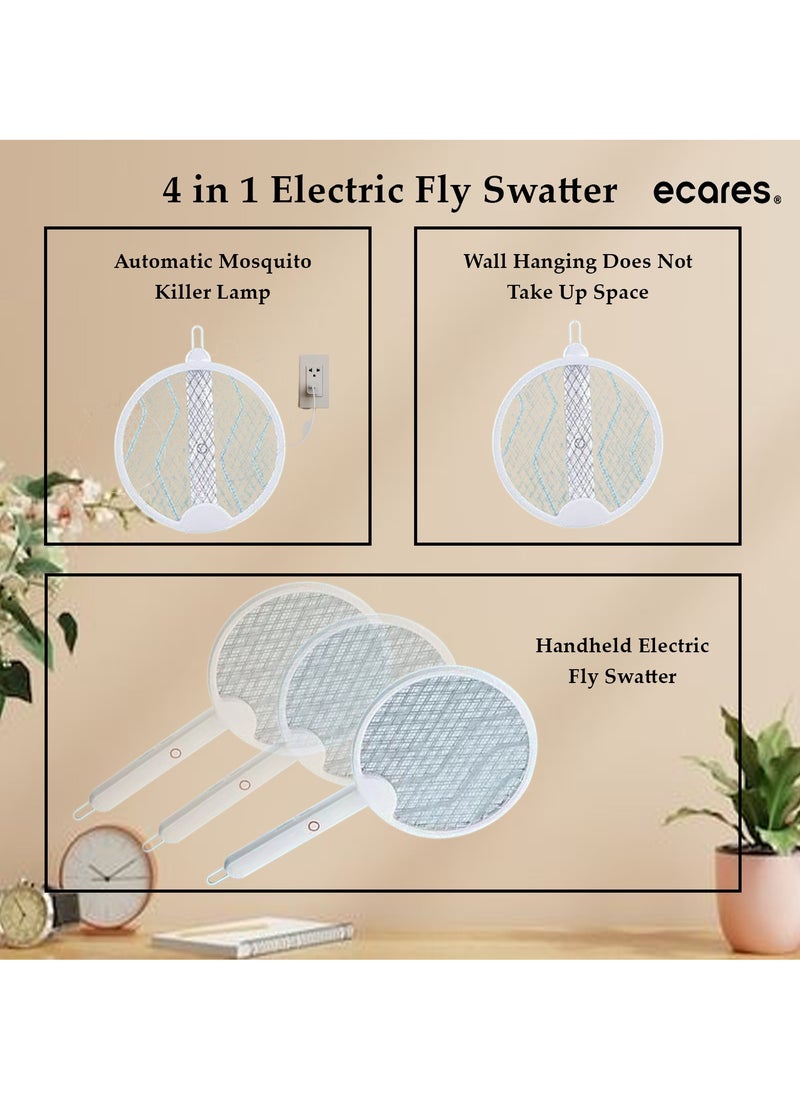 ECARES - ECARES® Electric Mosquito Swatter, 3 in 1, Vertical, Foldable, Handheld, Auto Zap Mode with Base, Compact Size, UV Light, 3000V, USB Rechargeable, 3 Layers Safety Mesh, For Bugs, Pests. - Image 1
