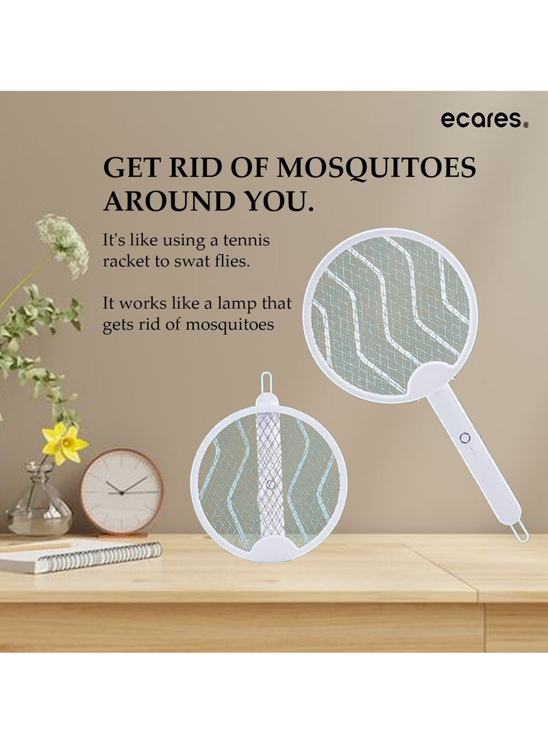 ECARES - ECARES® Electric Mosquito Swatter, 3 in 1, Vertical, Foldable, Handheld, Auto Zap Mode with Base, Compact Size, UV Light, 3000V, USB Rechargeable, 3 Layers Safety Mesh, For Bugs, Pests. - Image 1