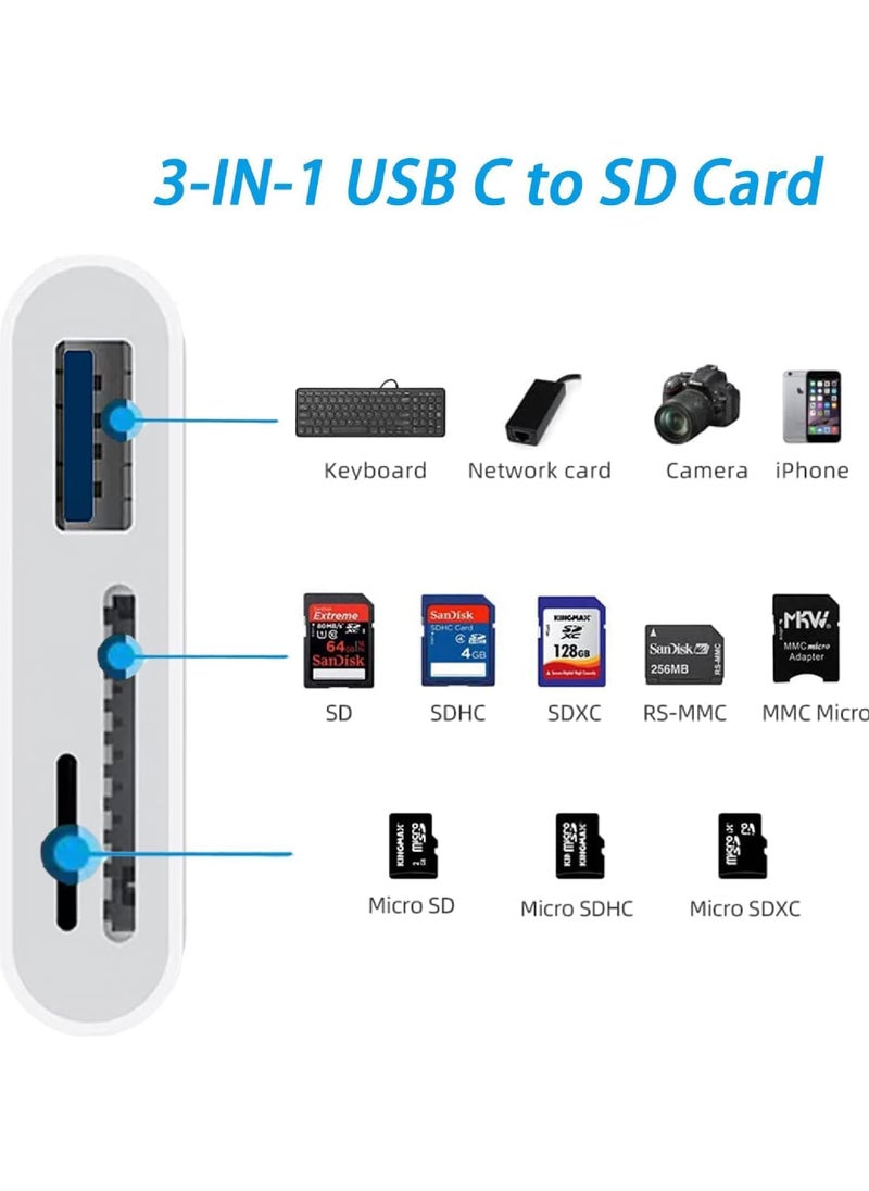 Rock Pow - USB C to SD Card Reader, SD Card Adapter with SD MicroSD USB 3 Ports, USBC Memory Card Reader for iPhone 15 Pro Max, iPad Pro/Air/Mini, Mac, MacBook Pro/Air, and More USB-C/Type C Devices - Image 1
