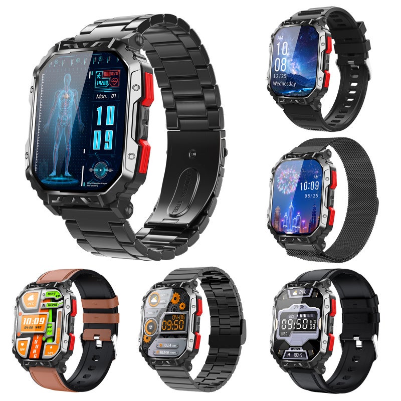 Sports Smart Watch: Black Leather Strap, 280*340px High-Res Display - 1-Click Call Connection, Real-Time Glucose Monitoring Every 10 Minutes, 158+ Sports Modes, Waterproof Anti-Drop Design Smartwatch - Image 5