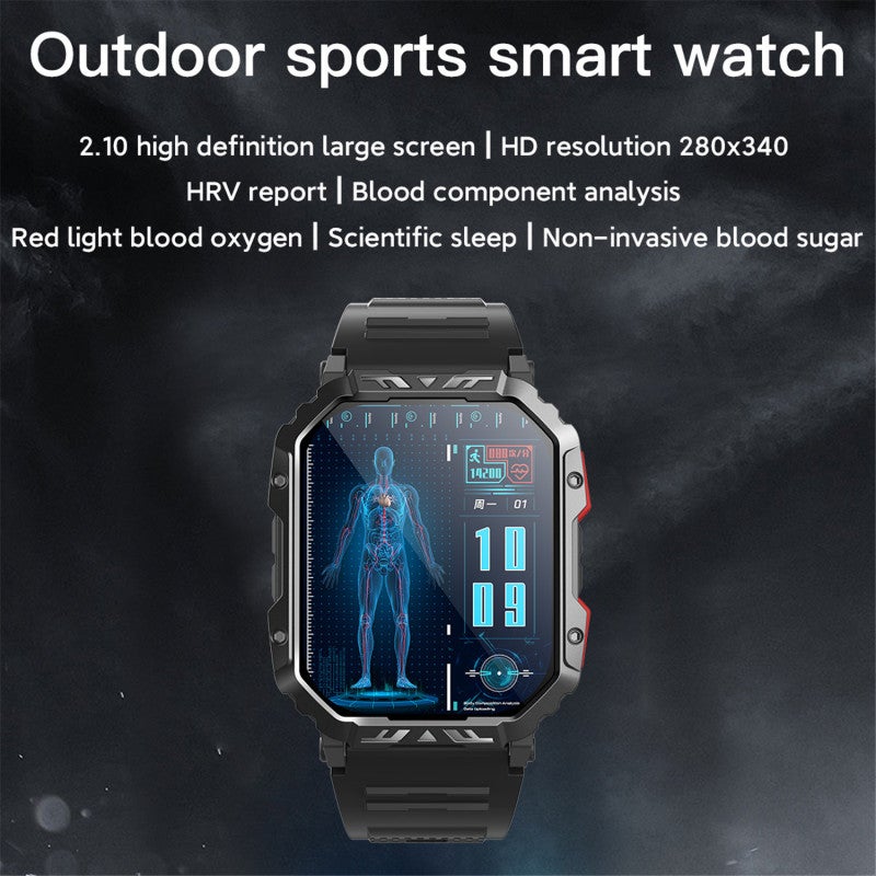 Sports Smart Watch: Black Leather Strap, 280*340px High-Res Display - 1-Click Call Connection, Real-Time Glucose Monitoring Every 10 Minutes, 158+ Sports Modes, Waterproof Anti-Drop Design Smartwatch - Image 4