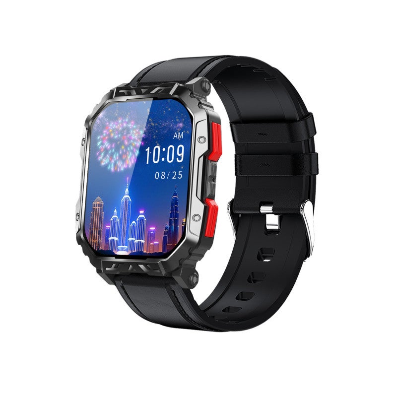 Sports Smart Watch: Black Leather Strap, 280*340px High-Res Display - 1-Click Call Connection, Real-Time Glucose Monitoring Every 10 Minutes, 158+ Sports Modes, Waterproof Anti-Drop Design Smartwatch - Image 1