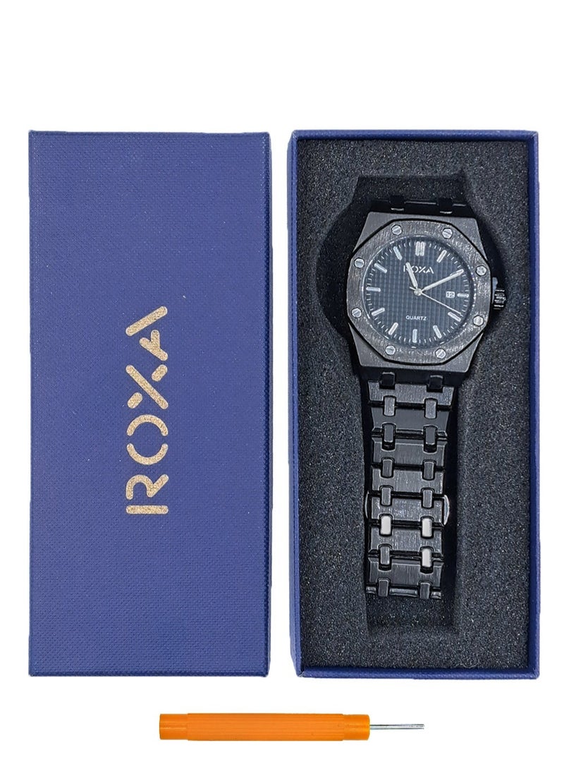 روكسا ساعة يد رجالية فاخرة من ROXA بتصميم أنيق ومتين – سوار معدني، حركة كوارتز، لون أسود - Image 3