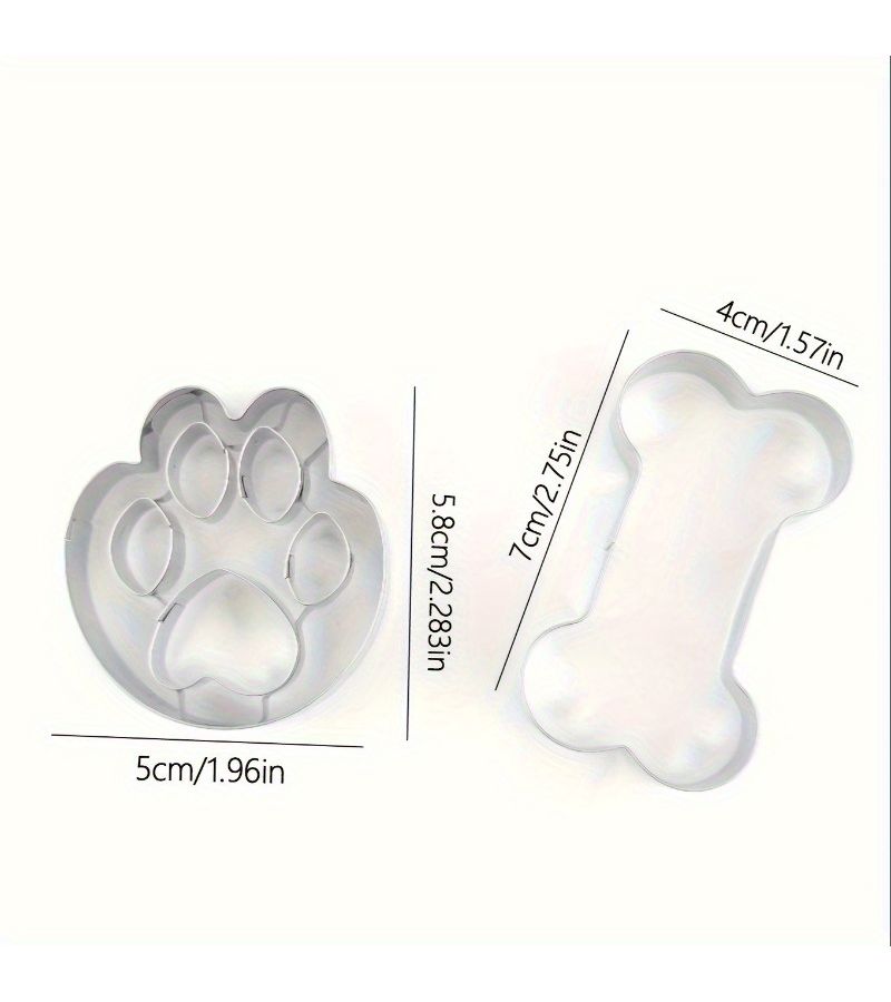 2pc Silvery Stainless Steel Cookie Cutter Set Dog Paw Bone Shape for Holiday Baking - Image 3