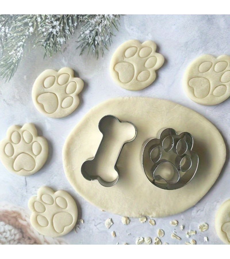 2pc Silvery Stainless Steel Cookie Cutter Set Dog Paw Bone Shape for Holiday Baking - Image 5