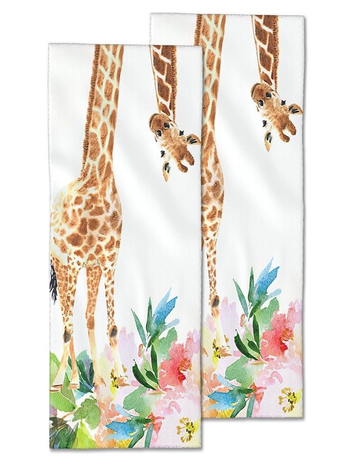 CXULIN 2 Pack Hand Towels for Bath,Funny Giraffe with Flowers Decorative Towels Highly Absorbent Soft Towels for Bathroom Beach Kitchen Spa Gym Face Towel 14x28 Inch - Image 1