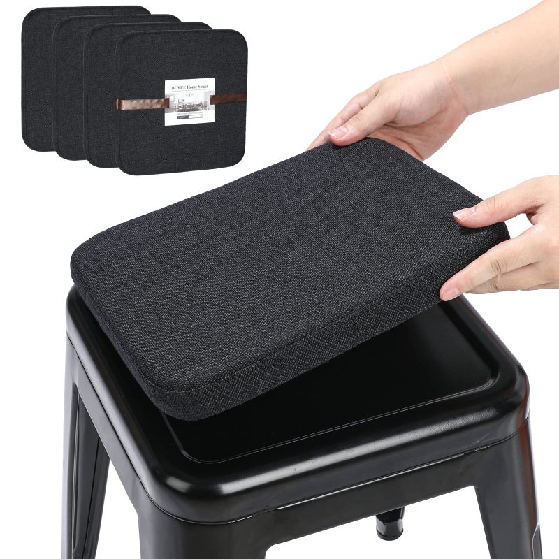 BUYUE BUYUE Natural Linen Magnetic Bar Stool Cushions Set of 4 Enhanced AntiSlip Breathable Small Chair Seat Pads for Caf Bistro Stackable Metal Stools Square Black 4 Counts 