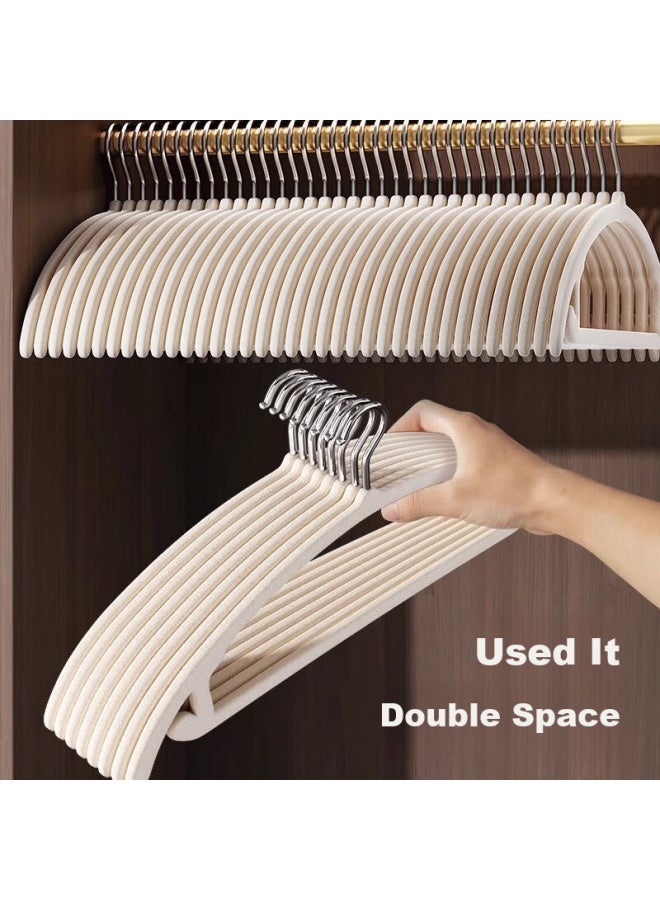 Muya Flocked Hangers For Home Use, Non-slip Clothes Hangers, Closet Storage, Anti-shoulder Angle Hangers, Clothes Drying Rack - Image 1
