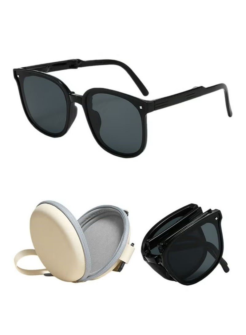 Unisex Foldable Polarized Sunglasses UV Protection with Portable Storage Case Black - Image 1