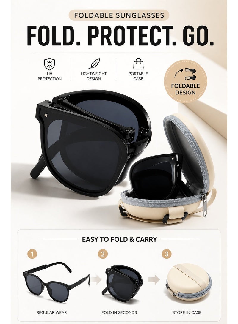 Unisex Foldable Polarized Sunglasses UV Protection with Portable Storage Case Black - Image 2