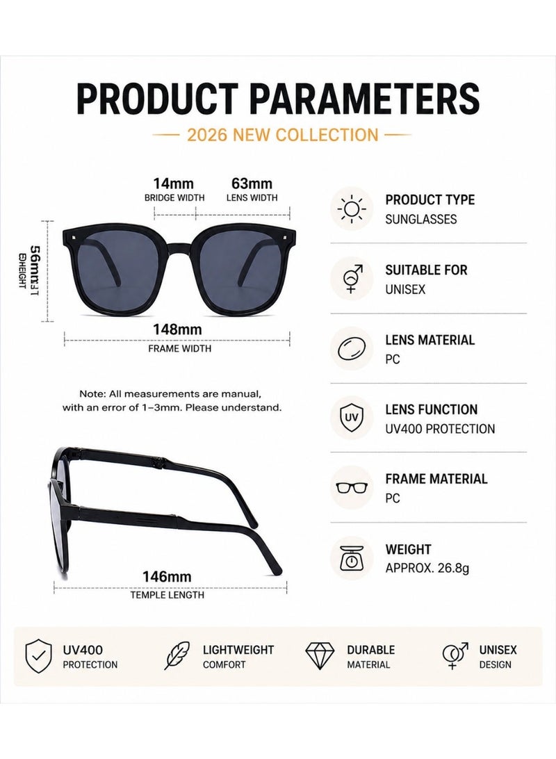 Unisex Foldable Polarized Sunglasses UV Protection with Portable Storage Case Black - Image 5