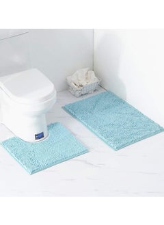 TYCOM Tycom Bathroom Rugs Bath Mat Non Slip Fluffy Soft Plush Microfiber Shower Carpet Rug Washable Non-Slip Carpet Mat for Bathroom Floor 50 By 80 CM Long 2 Packs Light Blue.  - Image 1