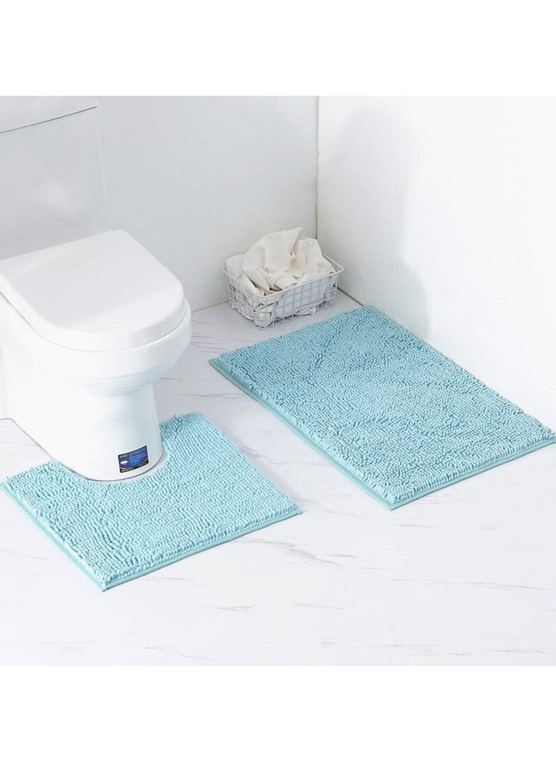 TYCOM Bathroom Rugs Bath Mat Non Slip Fluffy Soft Plush Microfiber Shower Carpet Rug Washable Non-Slip Carpet Mat for Bathroom Floor 50 By 80 CM Long 2 Packs Light Blue.  - Image 1