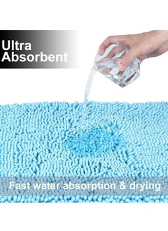 TYCOM Tycom Bathroom Rugs Bath Mat Non Slip Fluffy Soft Plush Microfiber Shower Carpet Rug Washable Non-Slip Carpet Mat for Bathroom Floor 50 By 80 CM Long 2 Packs Light Blue.  - Image 5