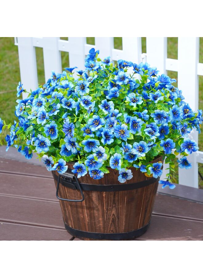 يُسلِّم 12 قطعة من الزهور الاصطناعية للديكور الداخلي والخارجي للحديقة المنزلية، زهرة ديزي صناعية مع أوراق الأوكالبتوس، نباتات مزيفة (أزرق) - Image 5