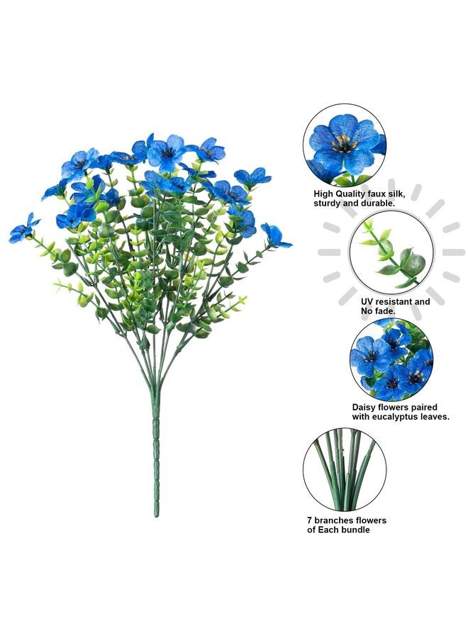 يُسلِّم 12 قطعة من الزهور الاصطناعية للديكور الداخلي والخارجي للحديقة المنزلية، زهرة ديزي صناعية مع أوراق الأوكالبتوس، نباتات مزيفة (أزرق) - Image 2