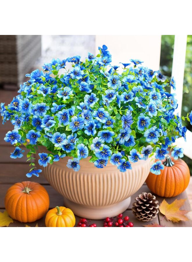 يُسلِّم 12 قطعة من الزهور الاصطناعية للديكور الداخلي والخارجي للحديقة المنزلية، زهرة ديزي صناعية مع أوراق الأوكالبتوس، نباتات مزيفة (أزرق) - Image 1