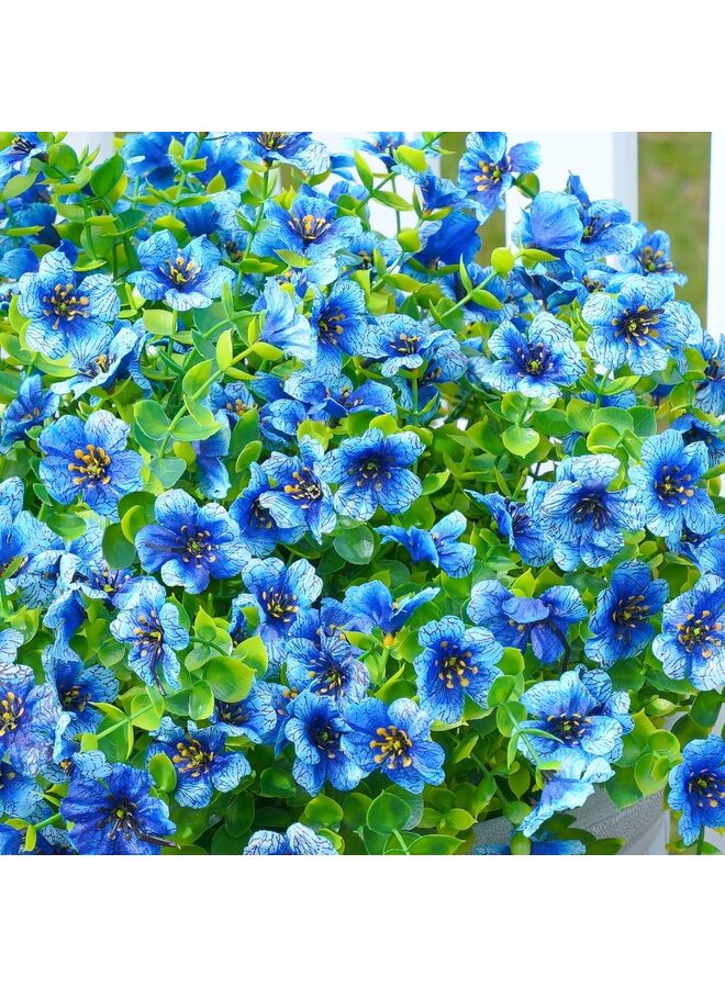 يُسلِّم 12 قطعة من الزهور الاصطناعية للديكور الداخلي والخارجي للحديقة المنزلية، زهرة ديزي صناعية مع أوراق الأوكالبتوس، نباتات مزيفة (أزرق) - Image 4