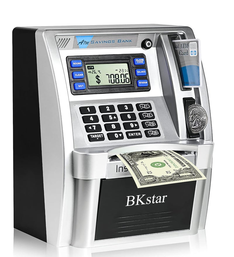 BKstar ATM Piggy Bank for Kids - Talking Electronic Money Bank with Debit Cards & Digital Coin Counter for Real Money, Boys Girls - Image 1