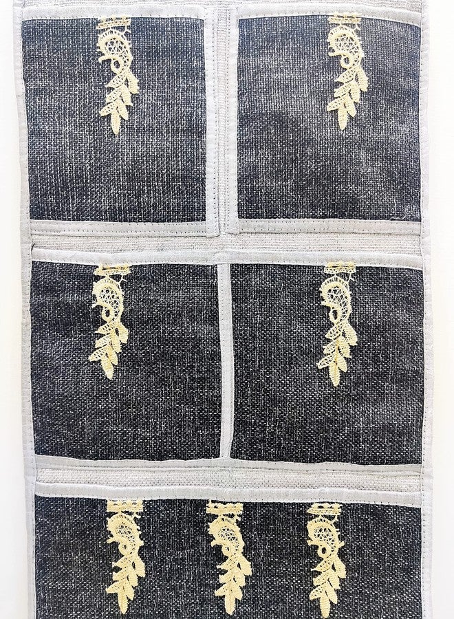Groki Jute & Cotton Multiuse Wall Hanging Storage 5 Pockets Organizer Letter Magazine Holder for Home Office - Black - Image 5