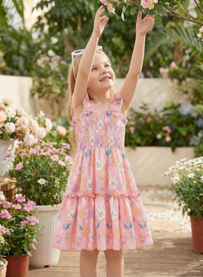 RETSUGO Girls Easter Bunny Dress Flutter Sleeve Swing Twirly Shirred Sundress Toddler Tiered Sundresses Easter Outfit Kids Rabitt Dresses 6-7 Years - Image 4