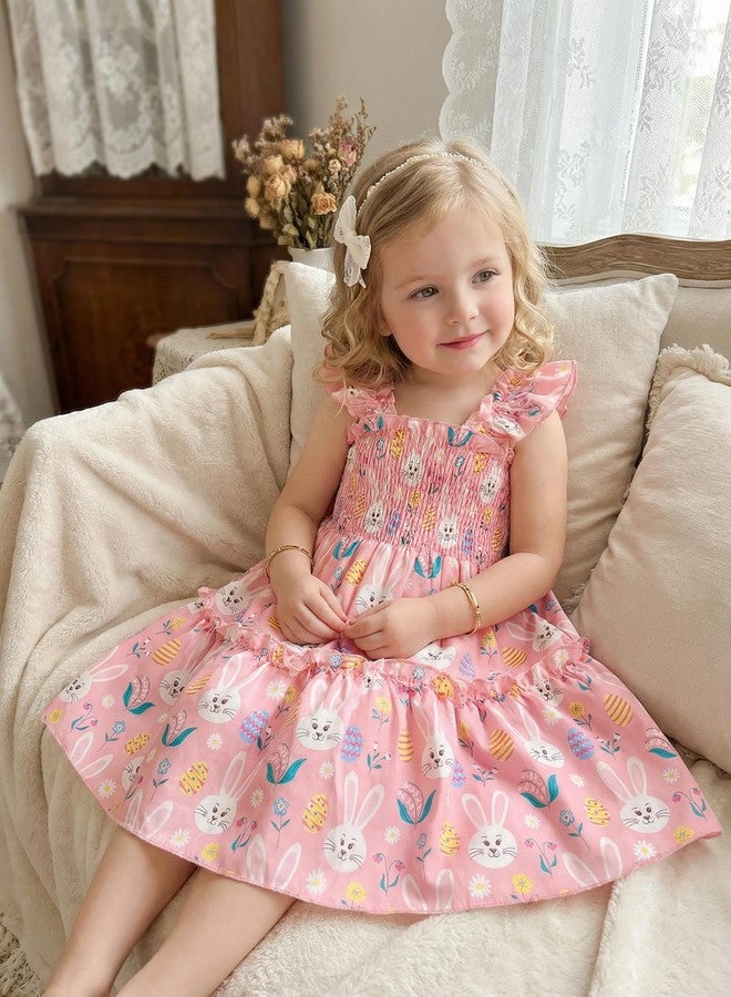 RETSUGO Girls Easter Bunny Dress Flutter Sleeve Swing Twirly Shirred Sundress Toddler Tiered Sundresses Easter Outfit Kids Rabitt Dresses 6-7 Years - Image 3